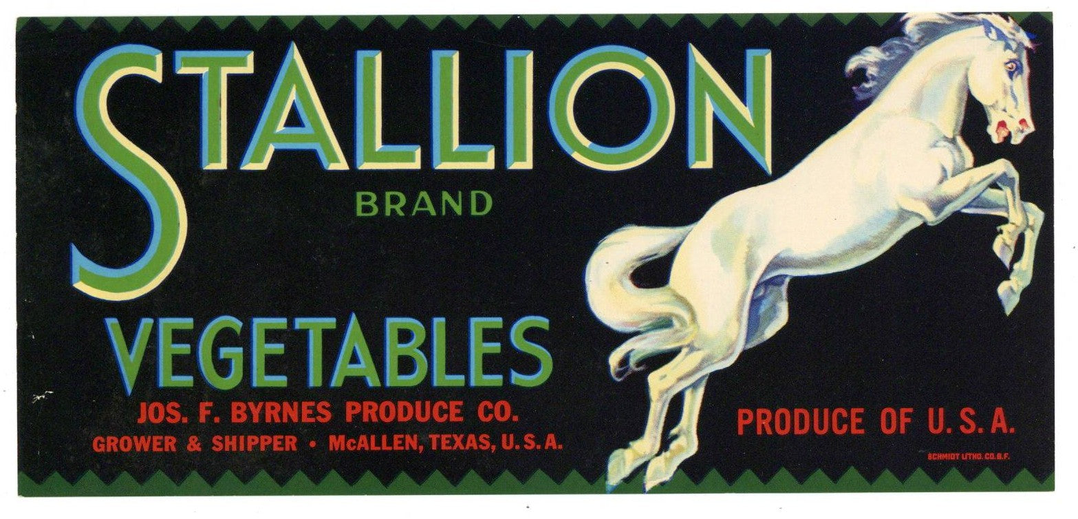 Stallion Brand Vintage McAllen Texas Vegetable Crate Label