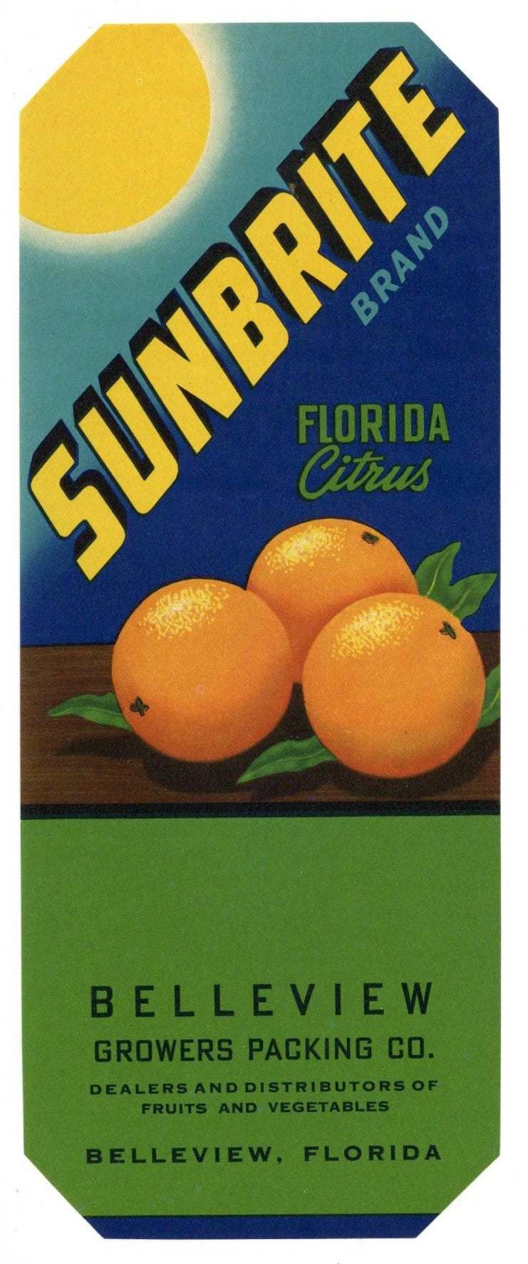 Sunbrite Brand Vintage Belleview Florida Citrus Crate Label, str,