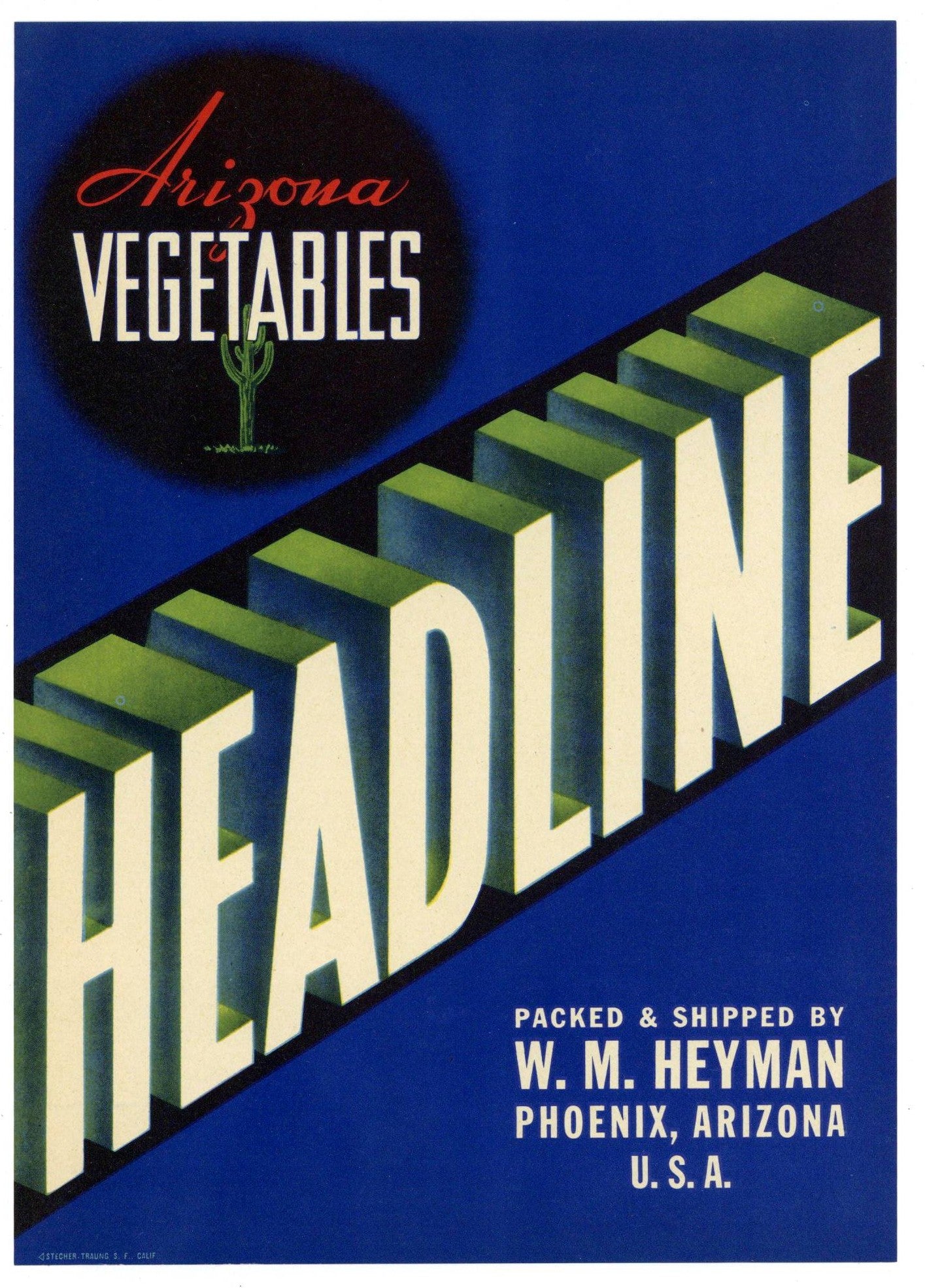 Headline Brand Vintage Phoenix Arizona Vegetable Crate Label