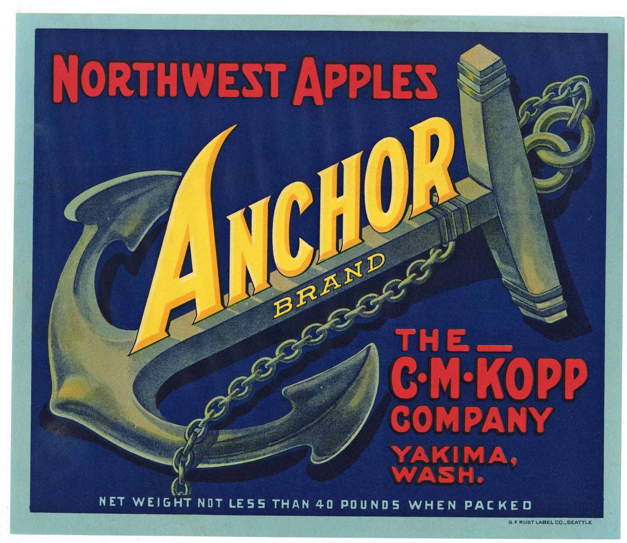 Anchor Brand Vintage Yakima Washington Apple Crate Label