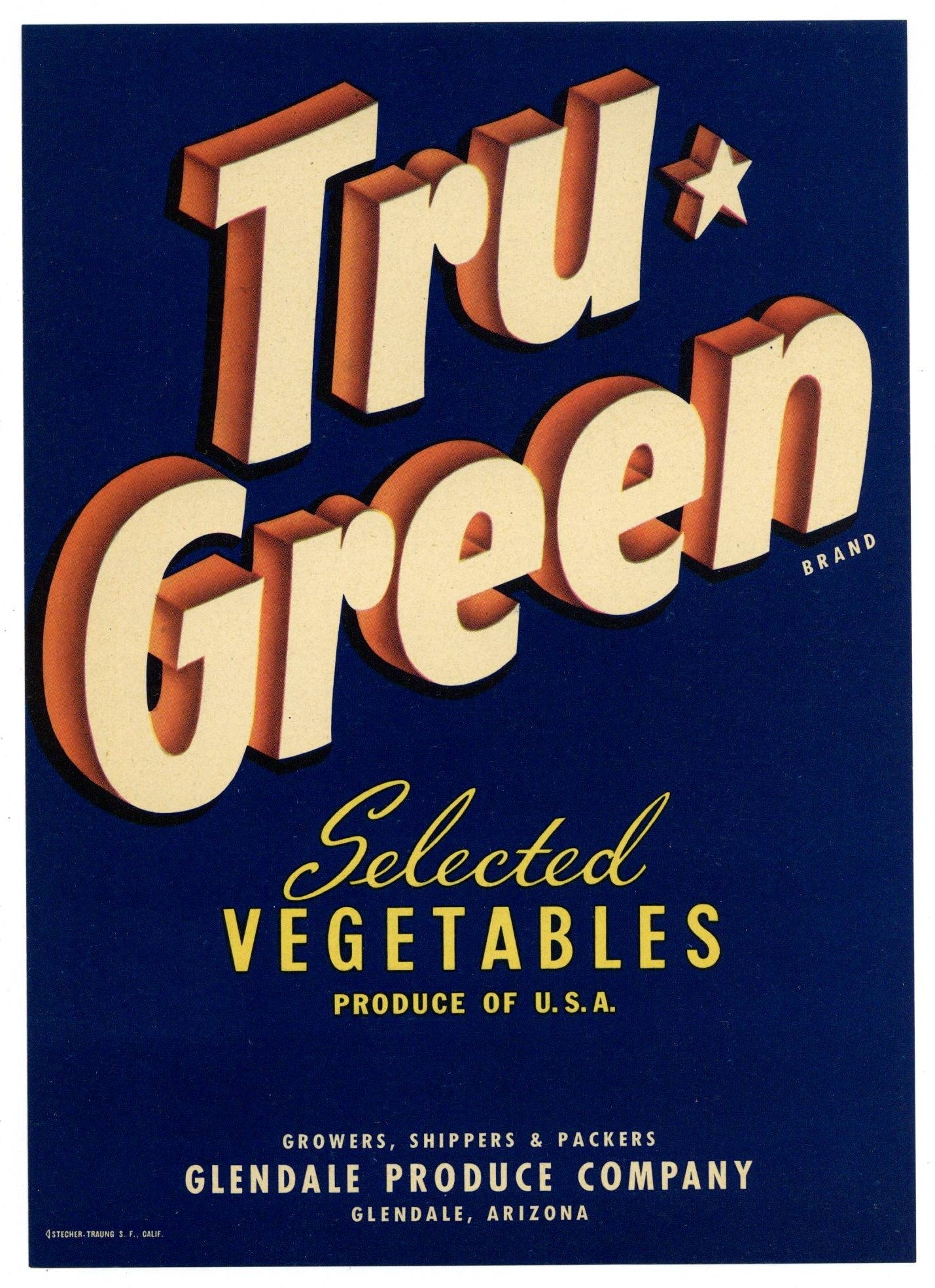 Tru Green Brand Vintage Glendale Arizona Vegetable Crate Label