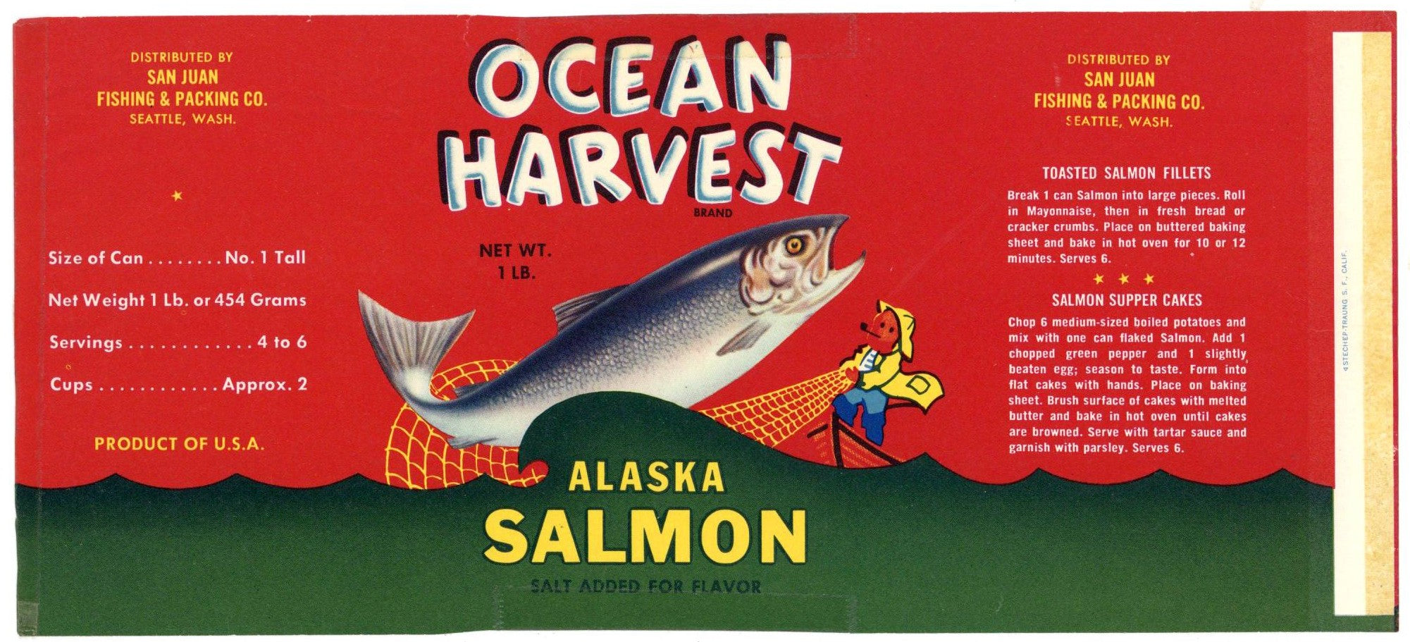 Ocean Harvest Brand Vintage Seattle Washington Salmon Can Label