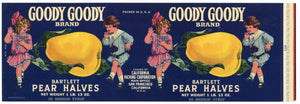 Goody Goody Brand Vintage Pear Can Label, pear halves