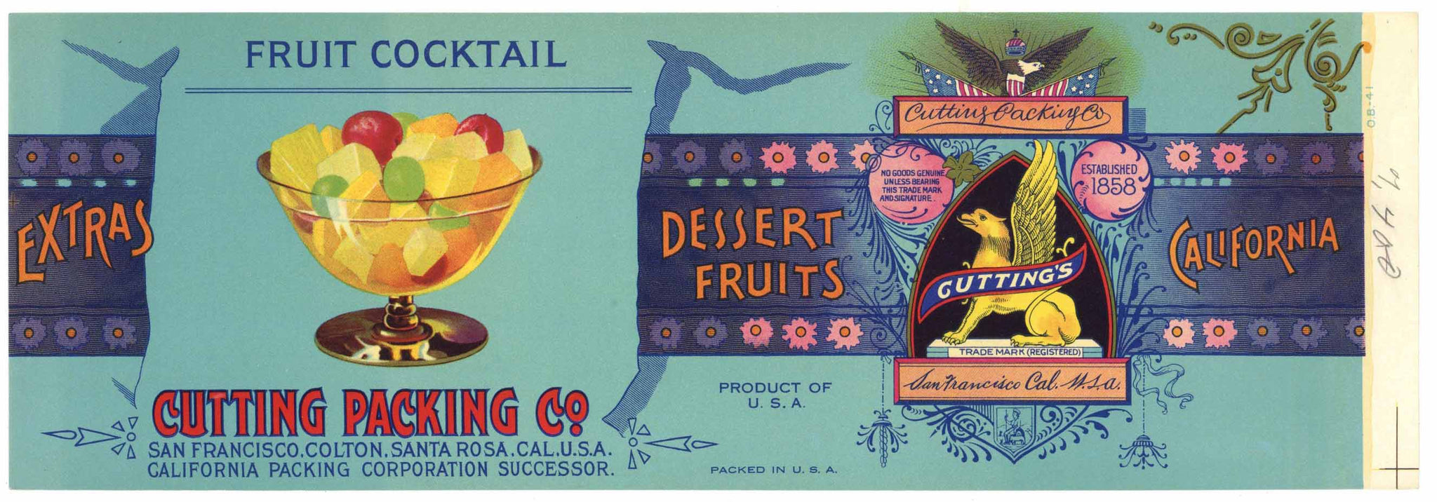 Cutting Packing Co Brand Vintage Fruit Cocktail Can Label, longer