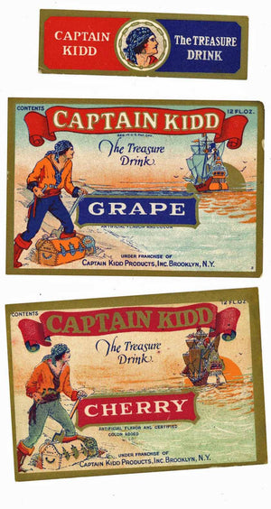 Captain Kidd Brand Vintage Brooklyn Soda Bottle Labels