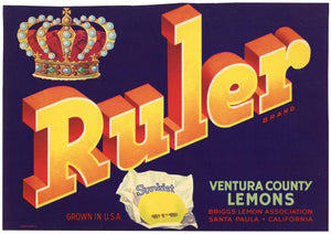 Ruler Brand Vintage Santa Paula California Lemon Crate Label, wear