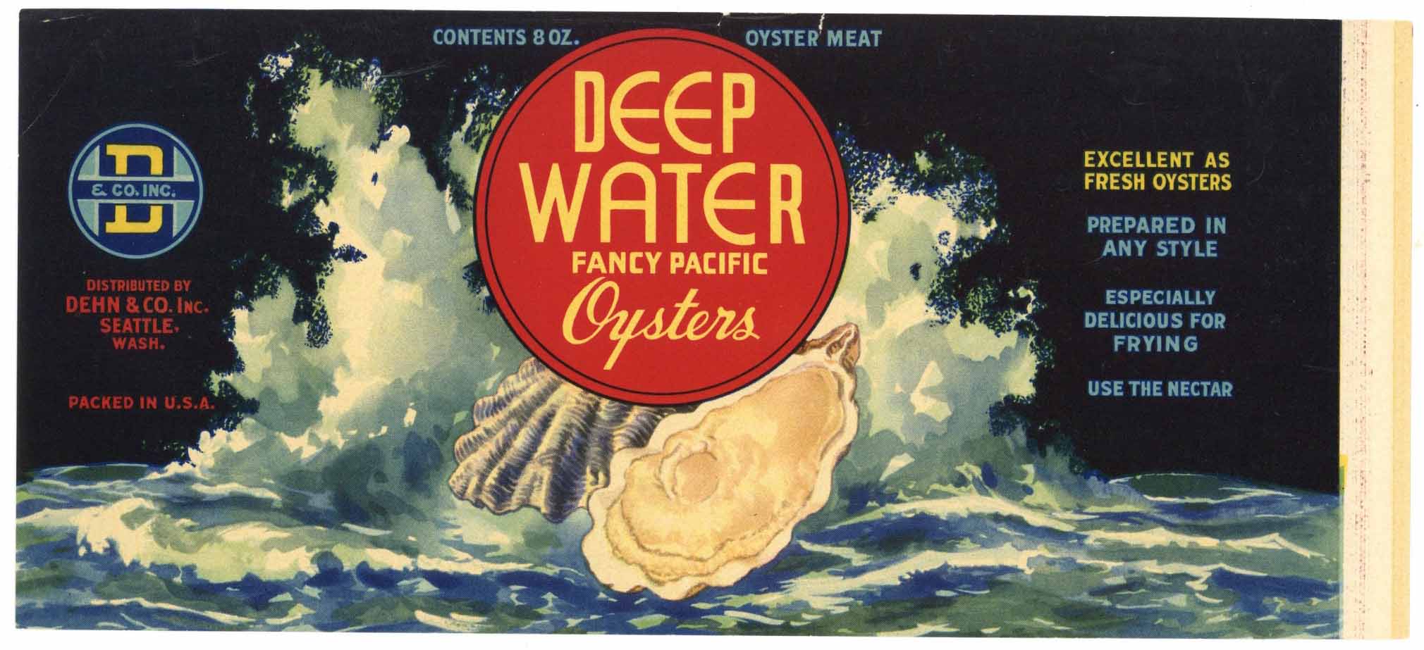 Deep Water Brand Vintage Seattle Washington Oyster Can Label