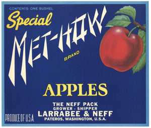 Met-How Brand Vintage Pateros Washington Apple Crate Label