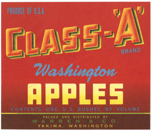 Class-A Brand Vintage Yakima Washington Apple Crate Label, red