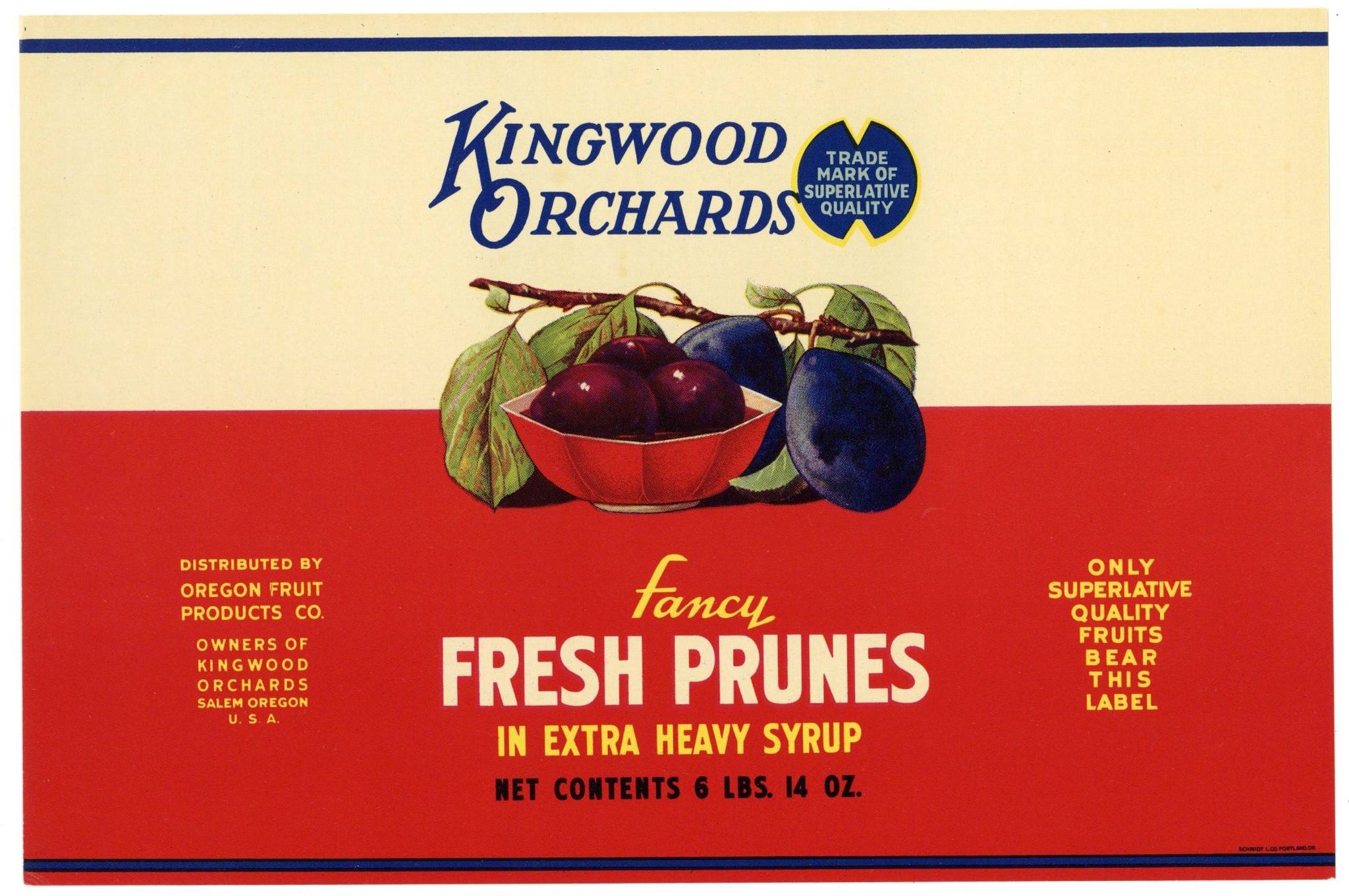 Kingwood Orchards Brand Vintage Salem Oregon Prune Can Label, large