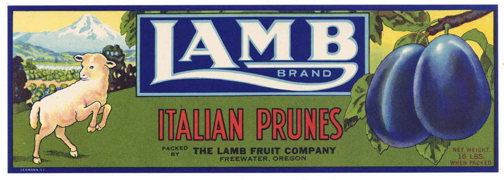 Lamb Brand Vintage Freewater Oregon Prune Crate Label