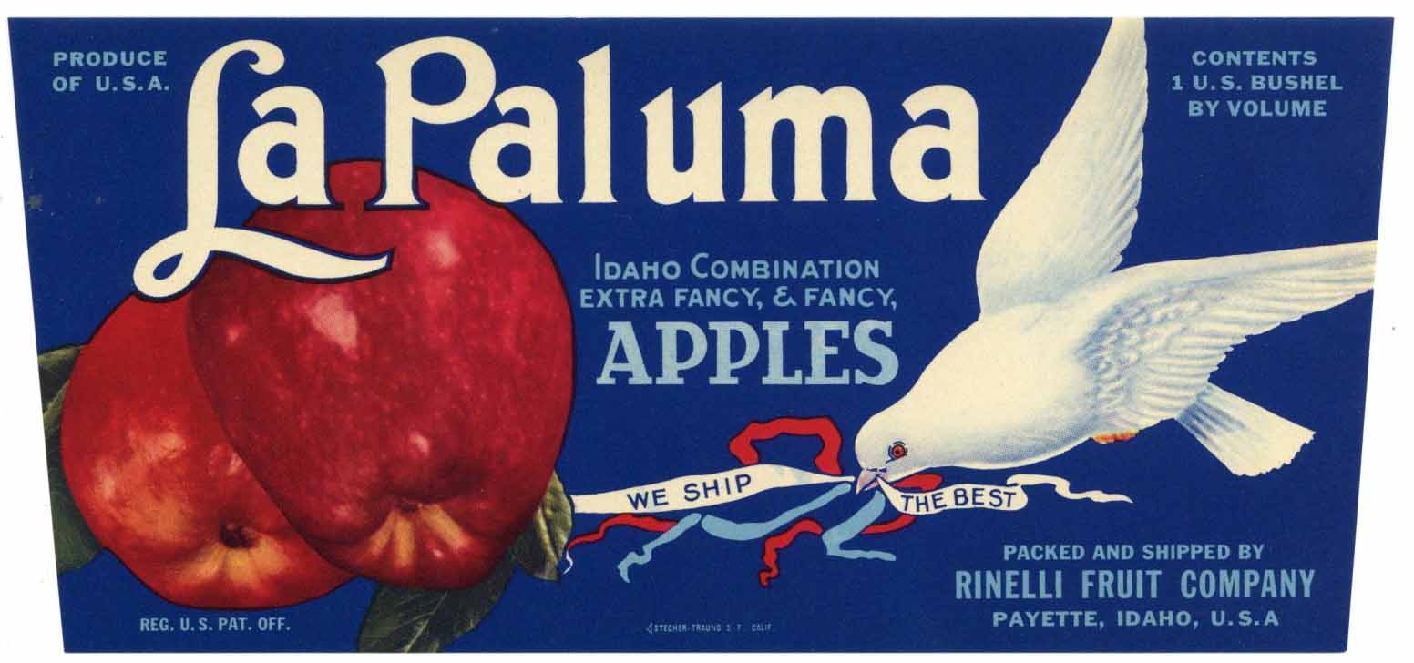 La Paluma Brand Vintage Payette Idaho Apple Crate Label