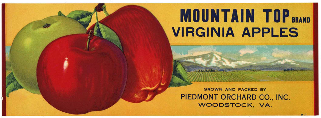 Mountain Top Brand Vintage Woodstock Virginia Apple Crate Label