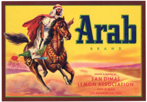 Arab Brand Vintage San Dimas Lemon Crate Label