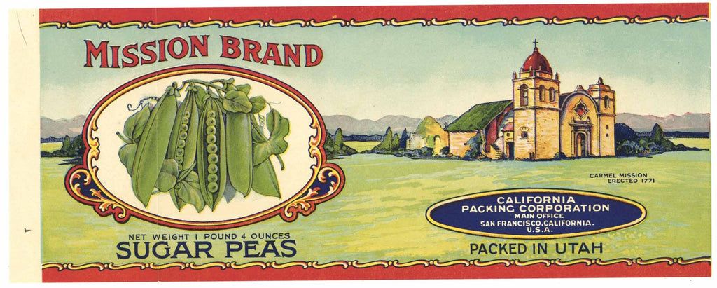 Mission Brand Vintage Sugar Peas Can Label, fold