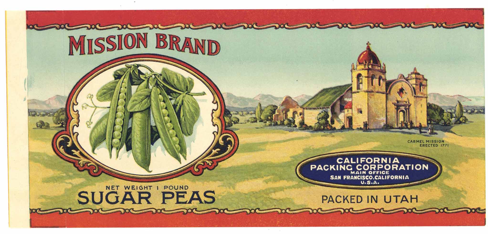 Mission Brand Vintage Sugar Peas Can Label, fold