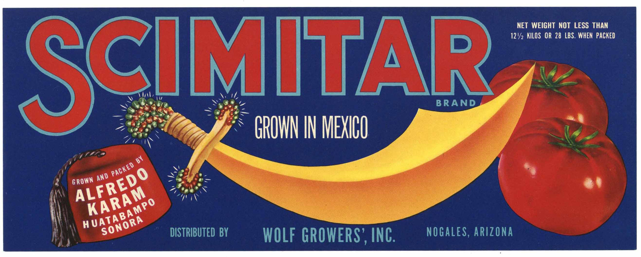 Scimitar Brand Vintage Nogales Arizona Tomato Crate Label