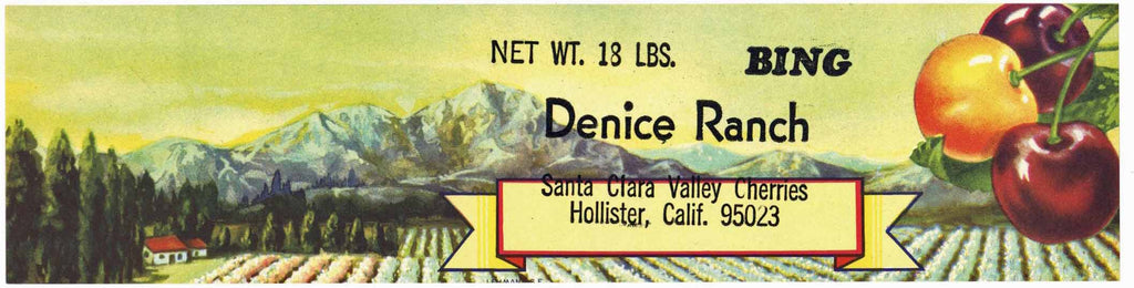 Denice Ranch Brand Vintage Hollister California Cherry Crate Label