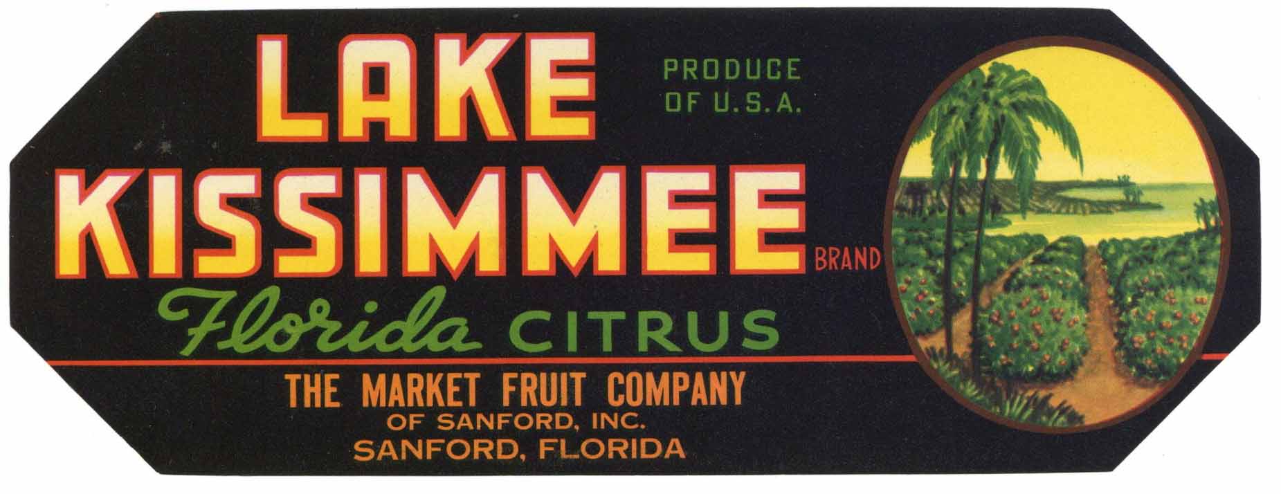 Lake Kissimmee Brand Vintage Sanford Florida Citrus Crate Label