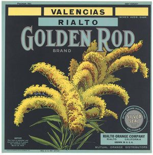 Golden Rod Brand Vintage Rialto California Orange Crate Label, Valencias, tall
