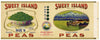 Sweet Island Brand Vintage Washington Peas Can Label, flowered bowl