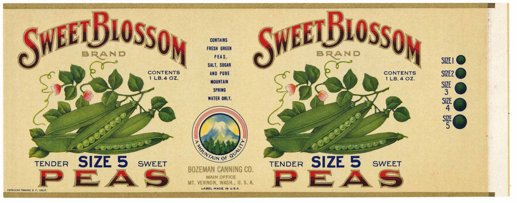 Sweet Island Brand Vintage Washington Peas Can Label