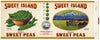 Sweet Island Brand Vintage Washington Peas Can Label, brown bowl
