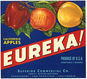 Eureka! Brand Vintage Sebastopol California Apple Crate Label