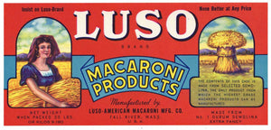 Luso Brand Vintage Fall River Massachusetts Pasta Label, Macaroni