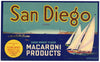 San Diego Brand Vintage San Diego California Pasta Label, Macaroni
