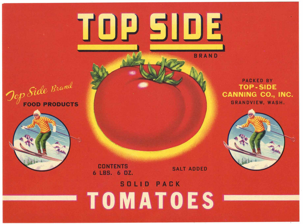 Top Side Brand Vintage Grandview Washington Peach Can Label