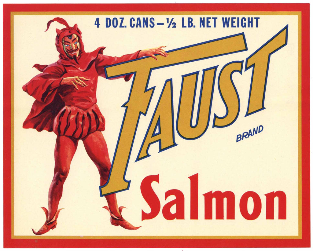 Faust Brand Vintage Salmon Can Label, case end