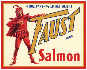 Faust Brand Vintage Salmon Can Label, case end, 1/2 pound cans