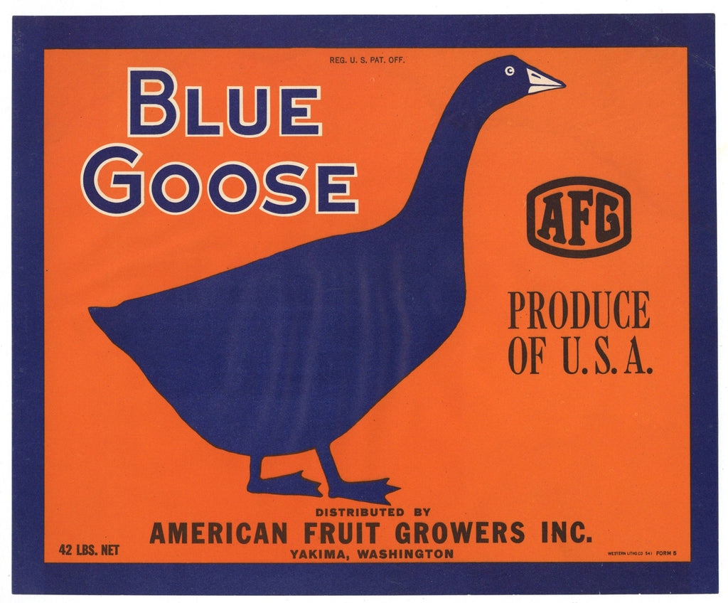 Blue Goose Brand Vintage Yakima Washington Apple Crate Label, 42lbs