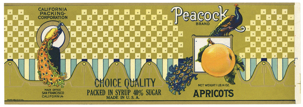 Peacock Brand Vintage Apricot Can Label