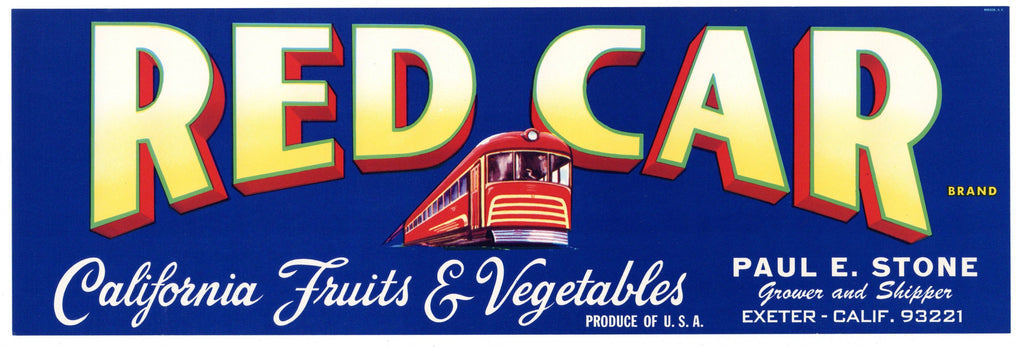 Red Car Brand Vintage Exeter Produce Crate Label