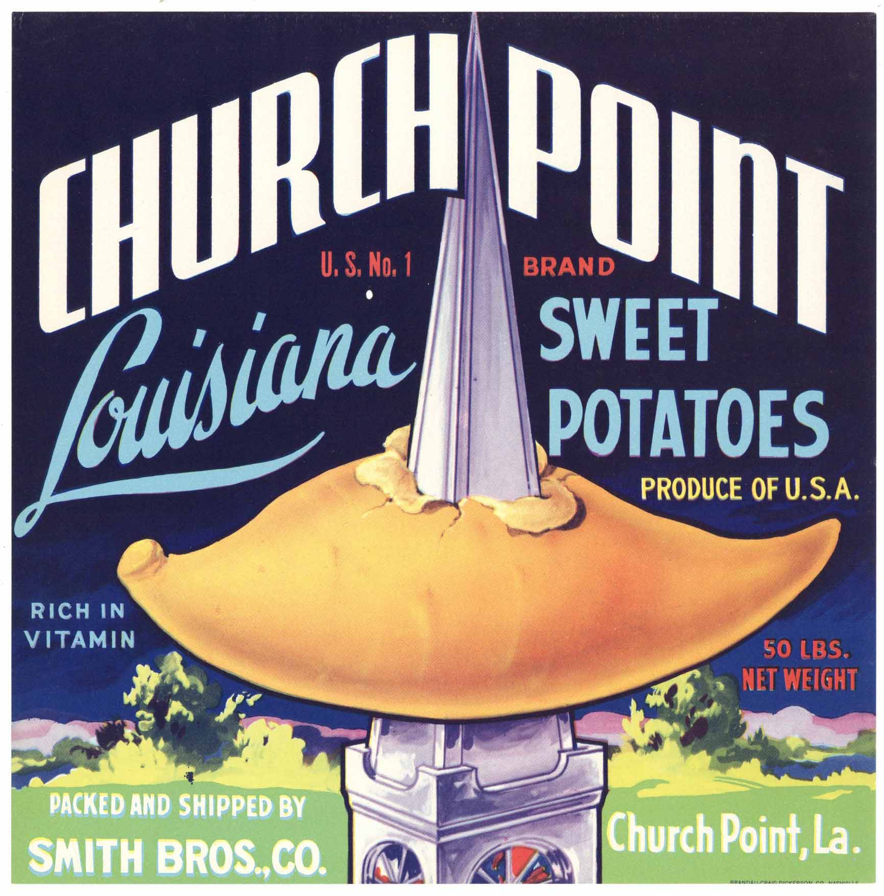 Church Point Brand Vintage Louisiana Yam Crate Label, hole