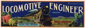 Locomotive Engineer Brand Vintage Fresno Grape Crate Label, Holiday Table Emperors