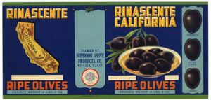 Rinascente Brand Vintage Visalia California Olve Can Label