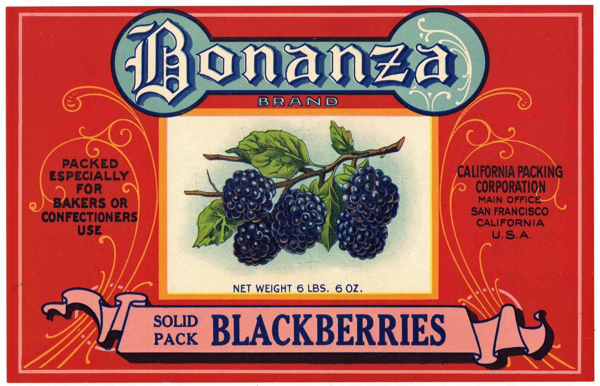 Bonanza Brand Vintage Blackberries Can Label