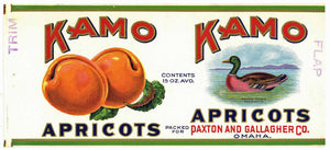 Kamo Brand Vintage Omaha Apricot Can Label