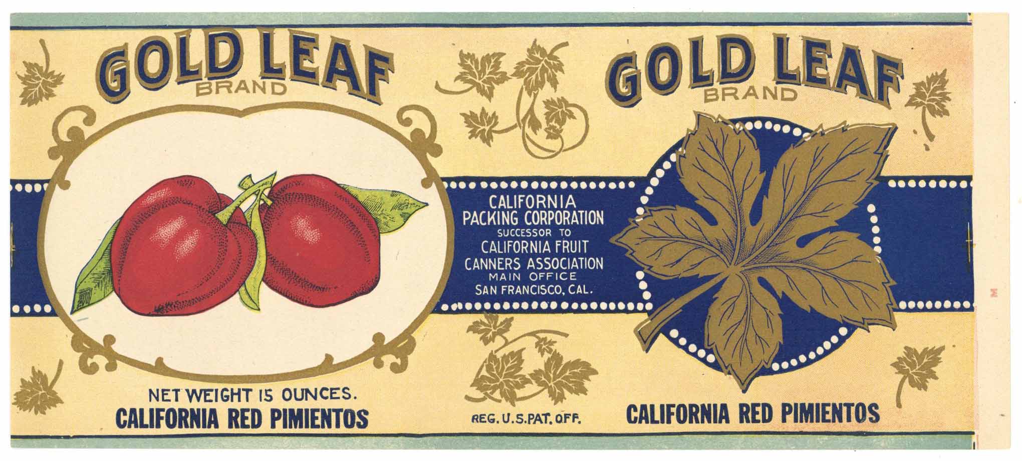 Gold Leaf Brand Vintage Red Pimientos Can Label