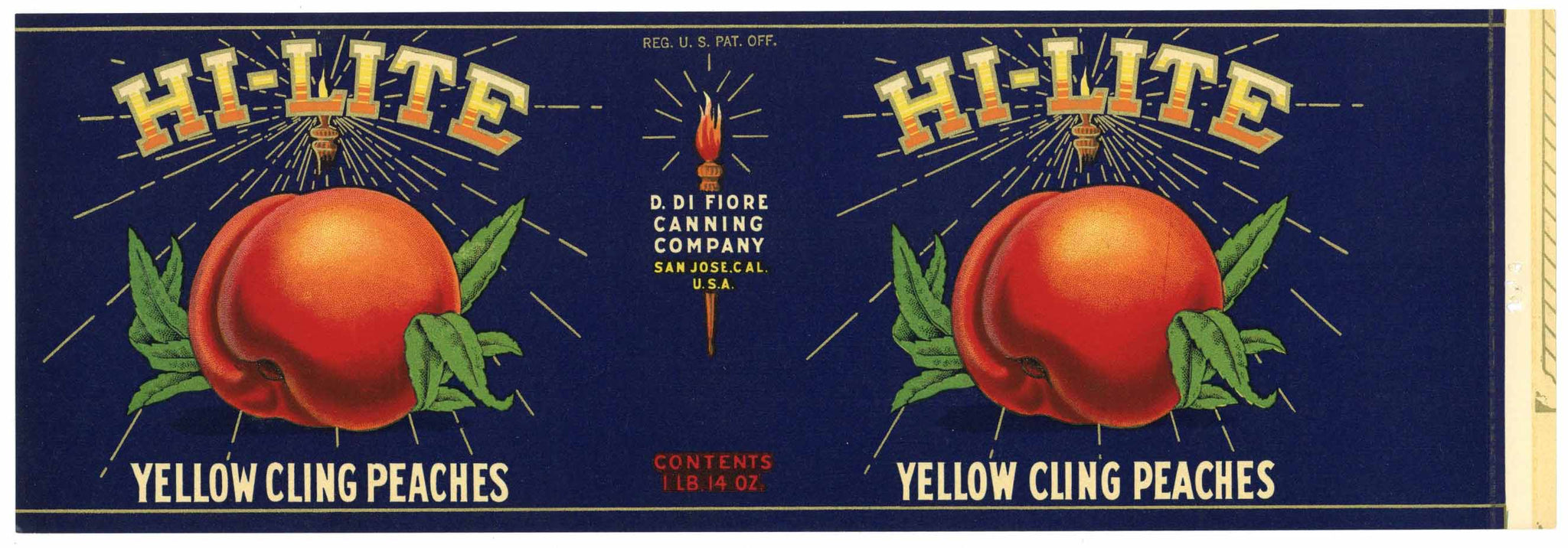 Hi-Lite Brand Vintage San Jose California Peach Can Label