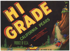 Hi Grade Brand Vintage Sacramento California Pear Crate Label