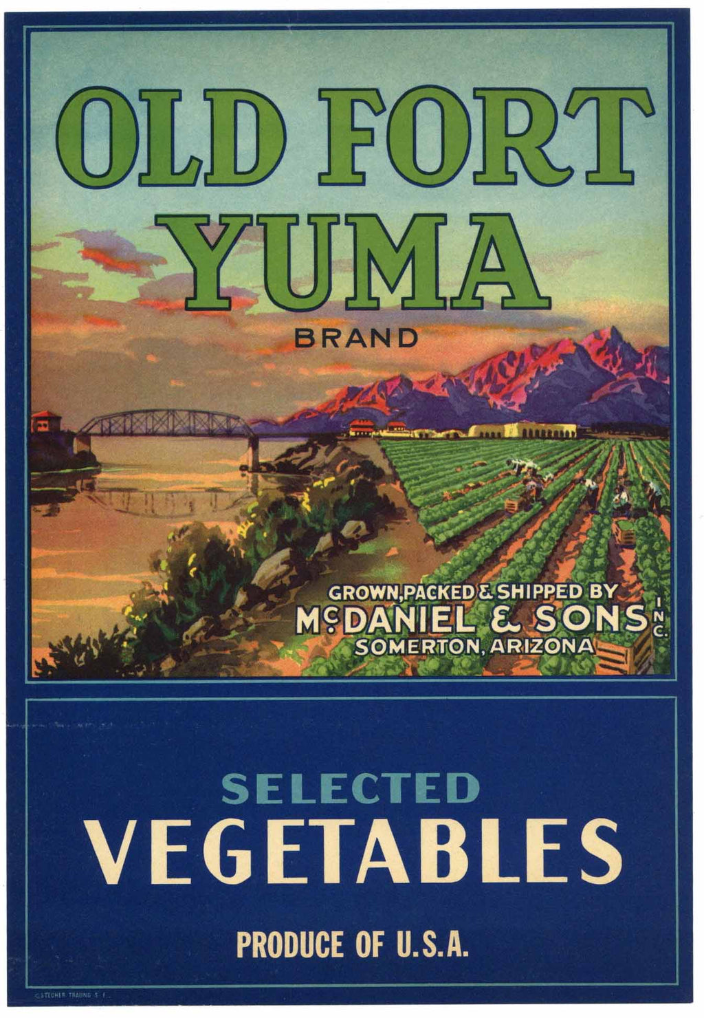 Old Fort Yuma Brand Vintage Arizona Vegetable Crate Label