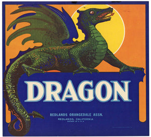 Dragon Brand Vintage Redlands California Orange Crate Label, wear