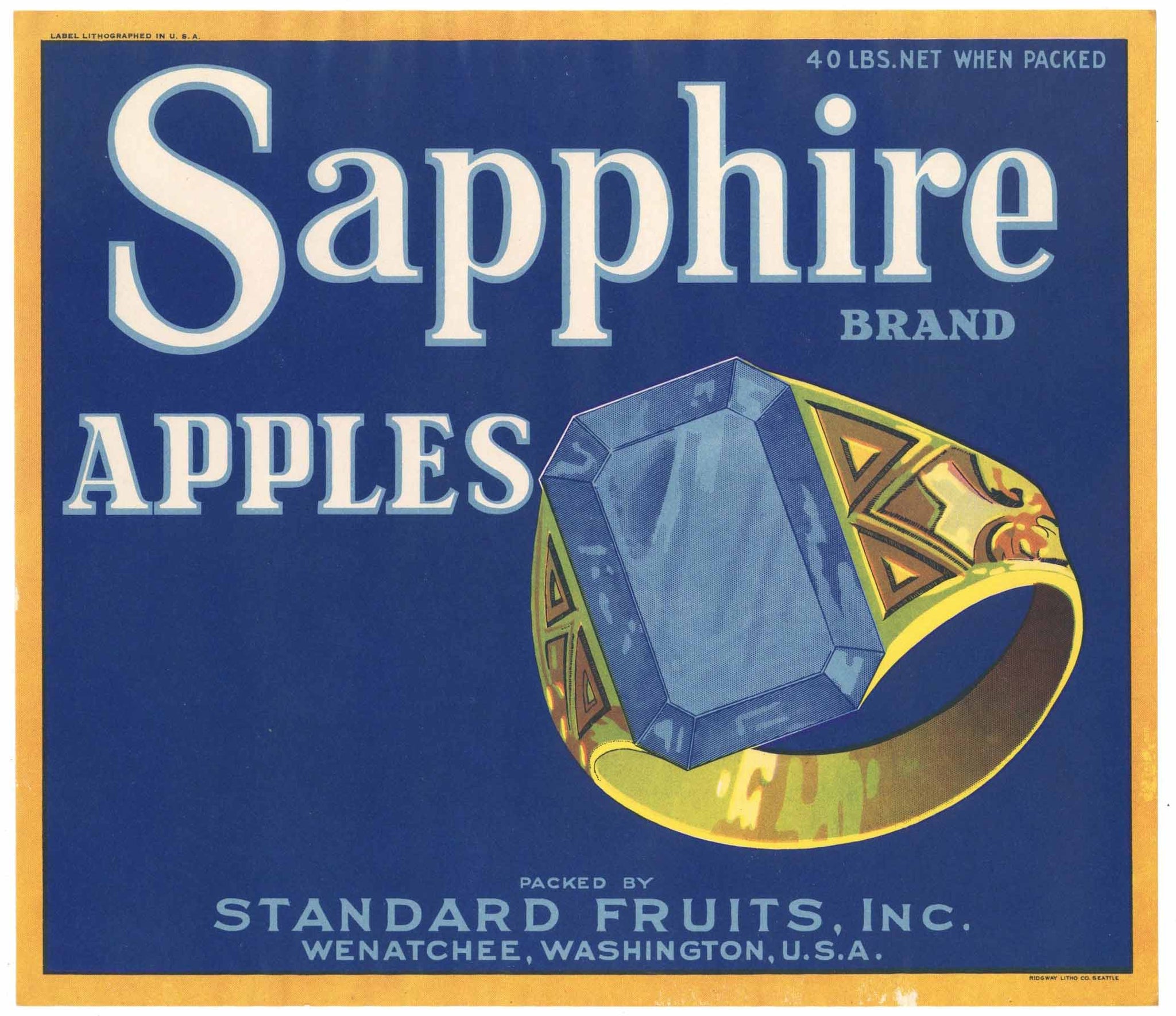 Sapphire Brand Vintage Wenatchee Washington Apple Crate Label, early