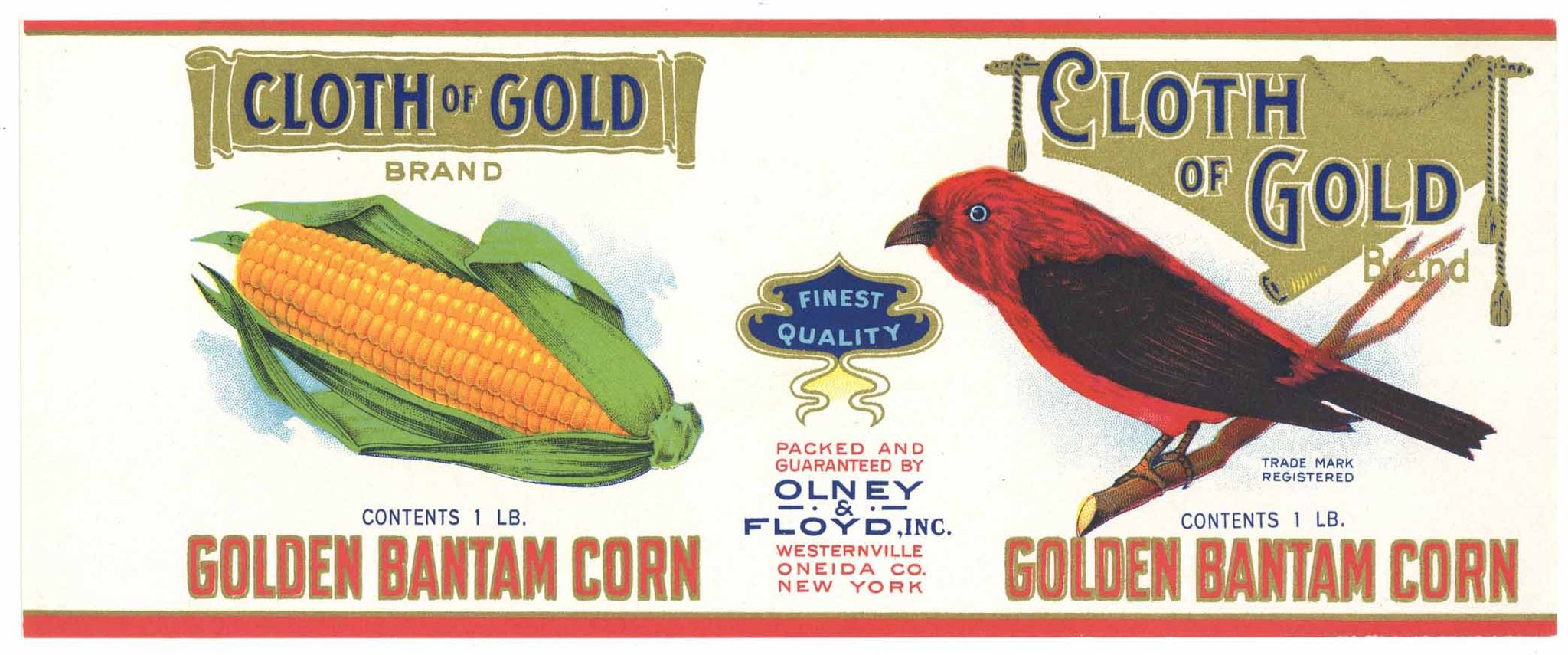 Cloth Of Gold Brand Vintage Olney & Floyd Corn Can Label, bird