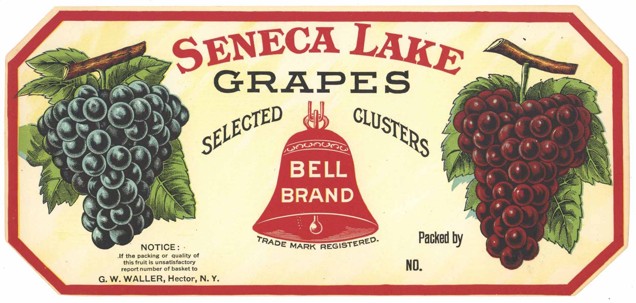 Bell Brand Vintage Hector New York Grape Crate Label, blank