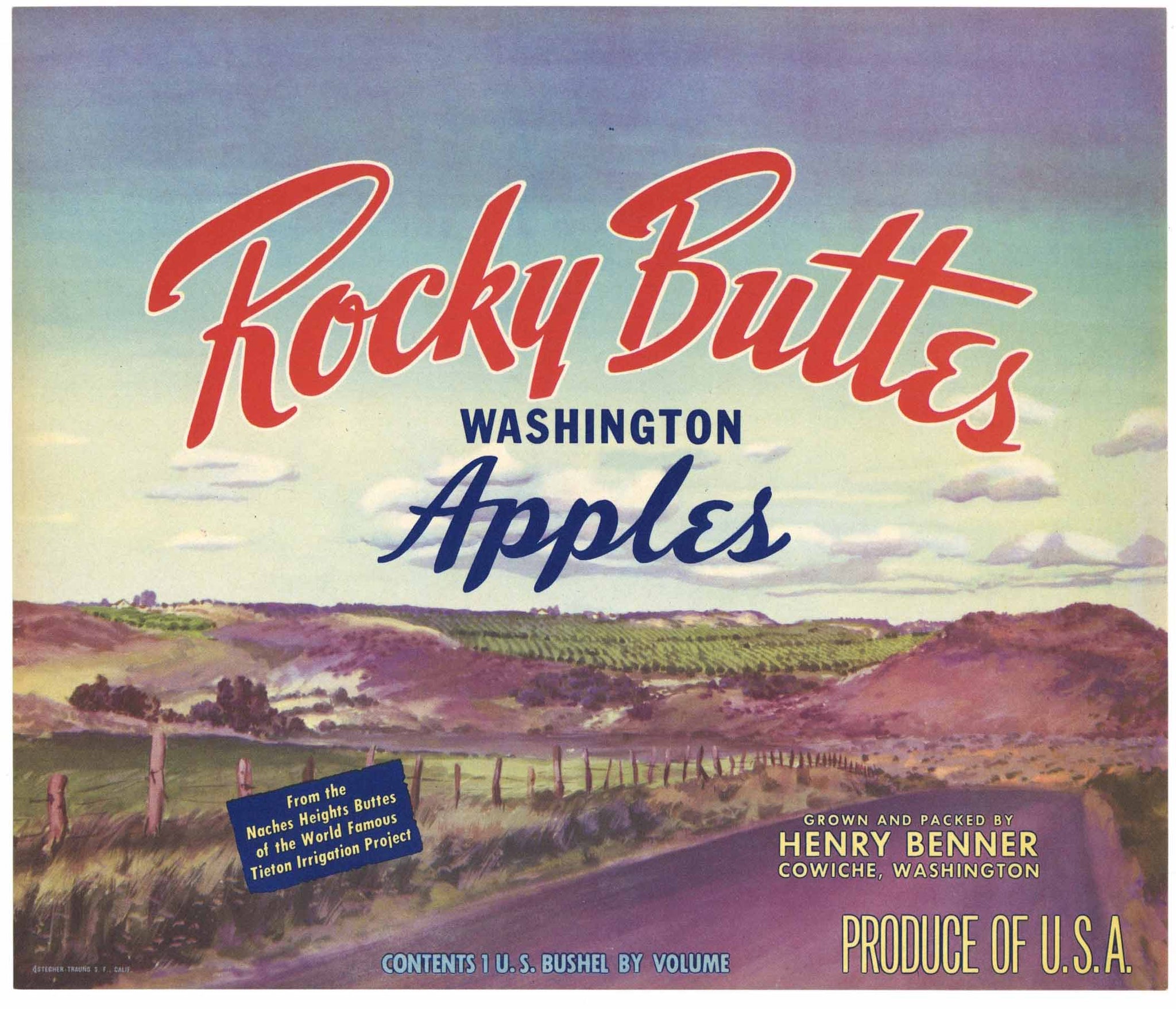 Rocky Buttes Brand Vintage Cowiche Washington Apple Crate Label